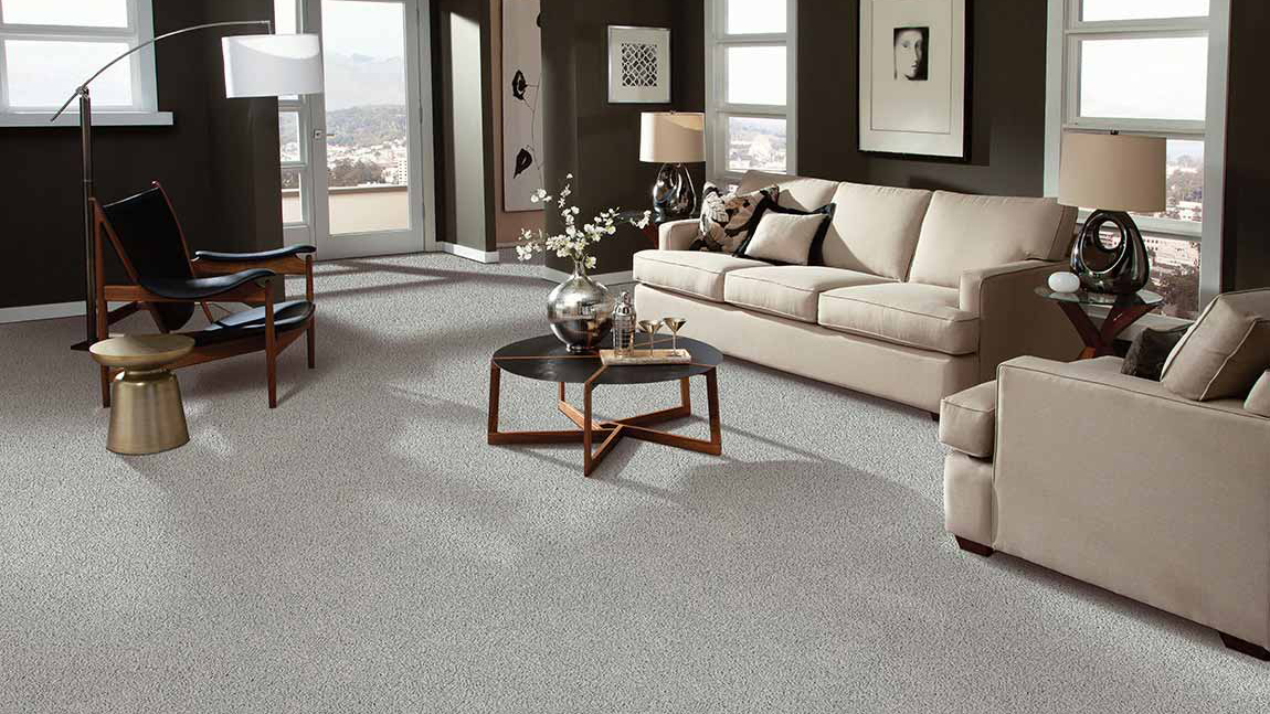 Gray living room carpeting